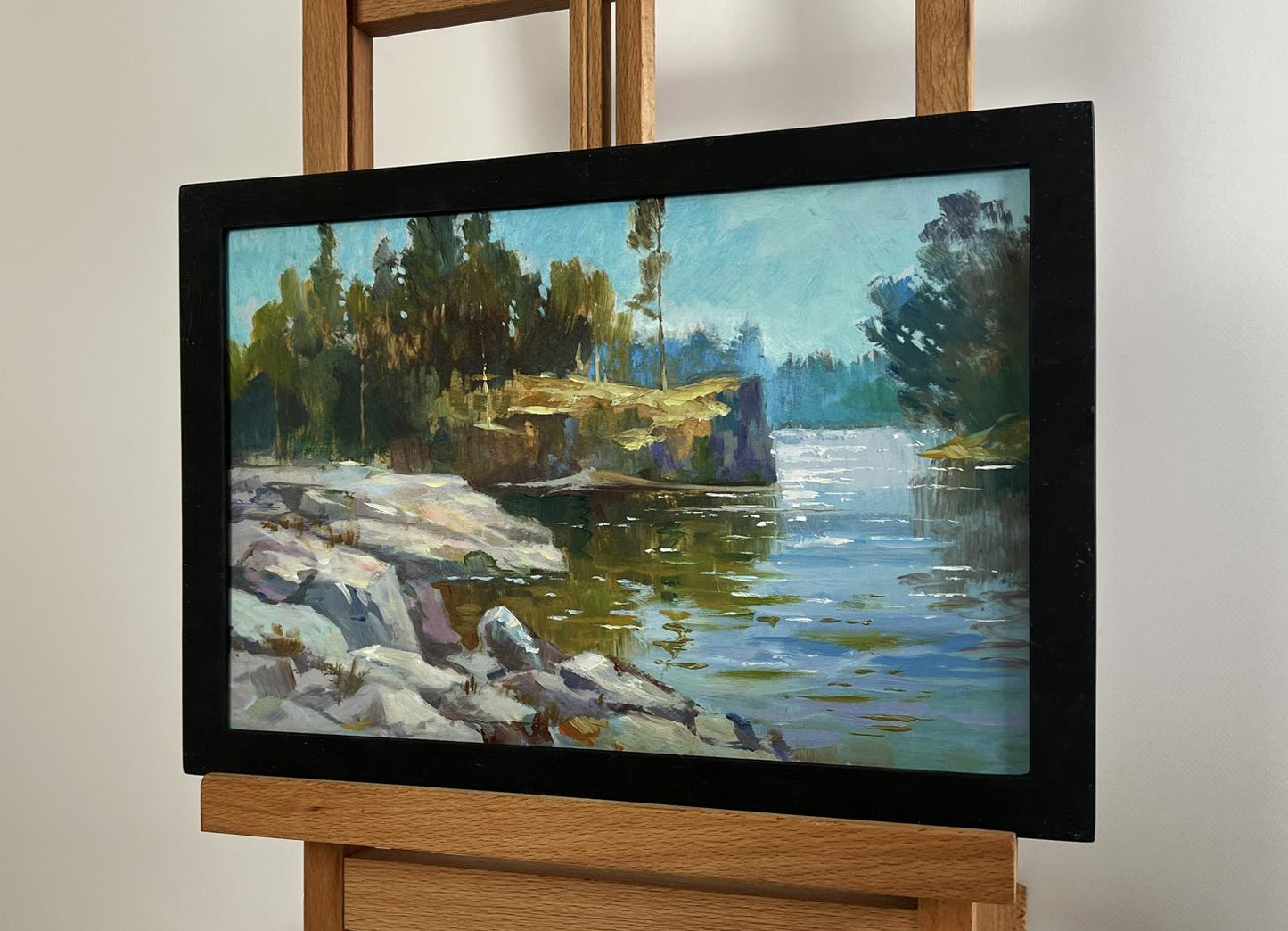 Oil painting Walk along the river by Yuriy Suprunchuk in black frame