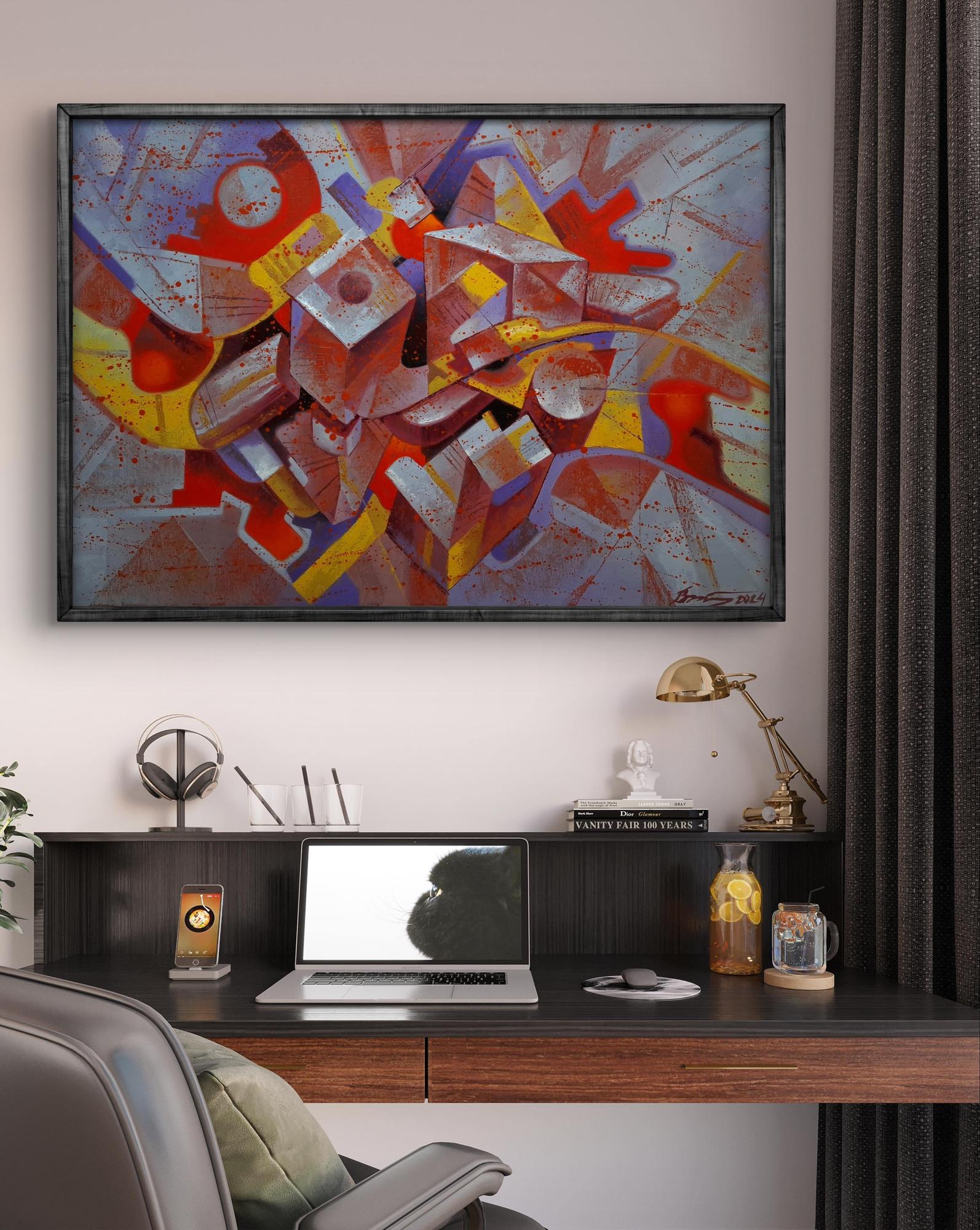 Vibrant oil painting of smoking pipe by Sergiy Voichenko with bold geometric shapes
