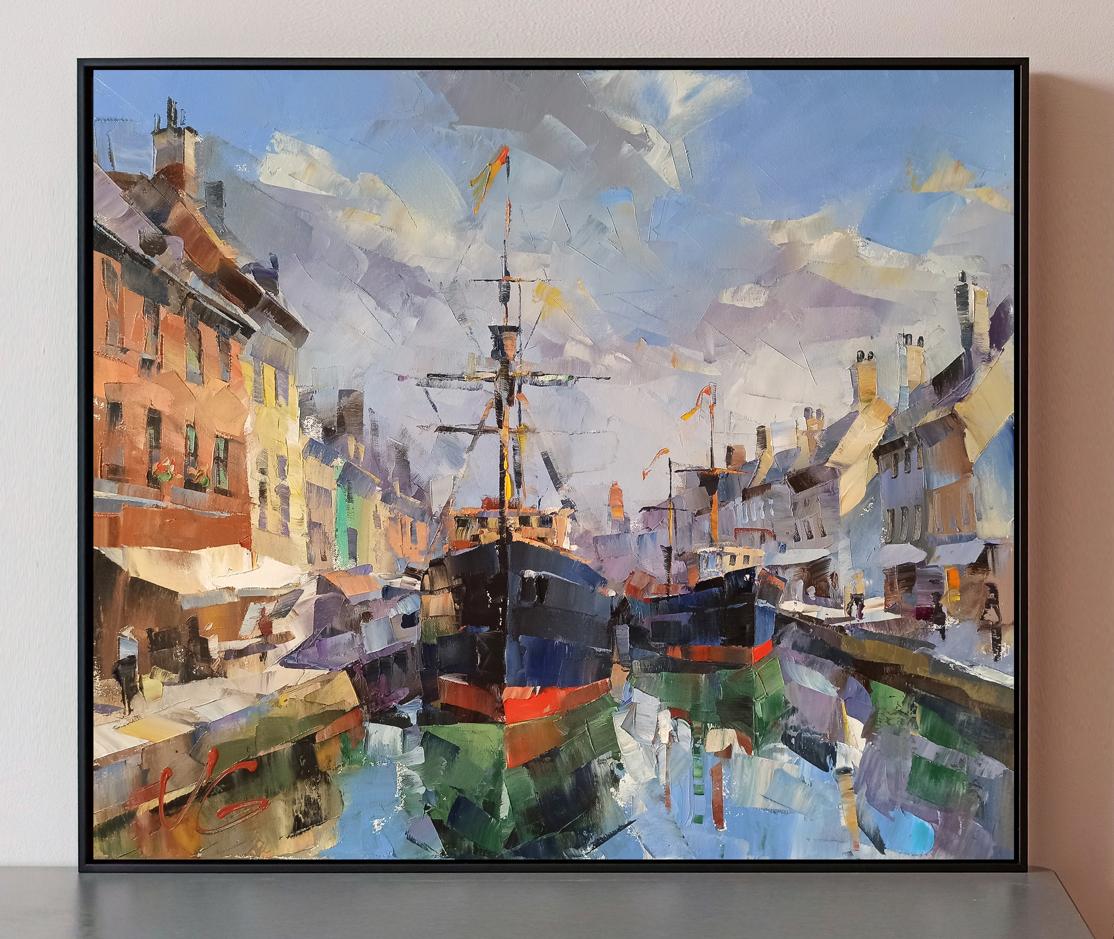 Vibrant impressionist oil painting of Port of Gandia harbor by Volodymyr Gluhomanyuk