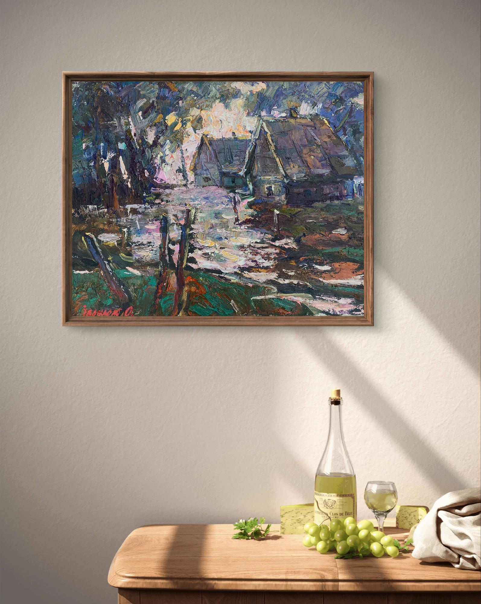Oil painting Country Night by Oleksiy Ivanyuk village scene