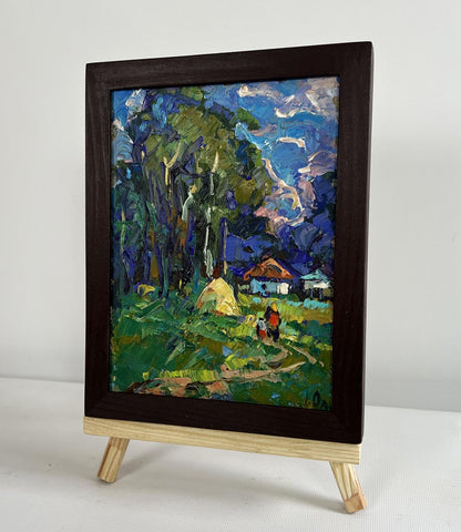 Oil painting House near the forest by Oleksiy Ivanyuk in wooden frame