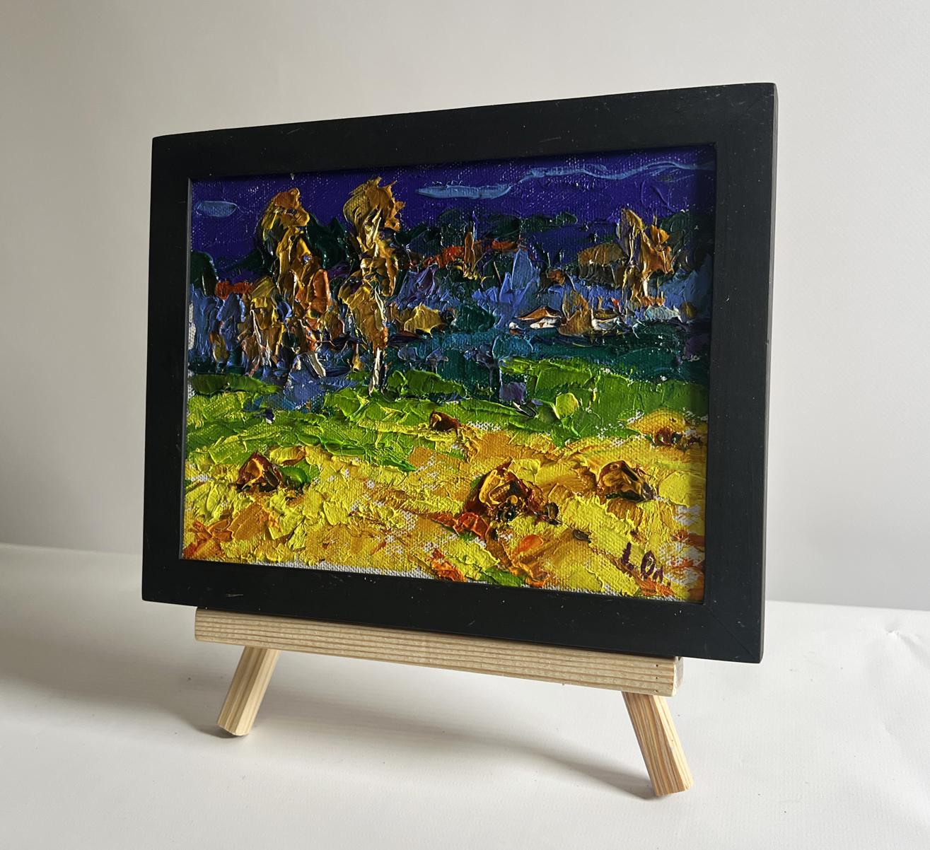 Oil painting Autumn night rain by Oleksiy Ivanyuk in black frame