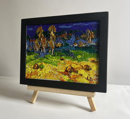 Oil painting Autumn night rain by Oleksiy Ivanyuk in black frame