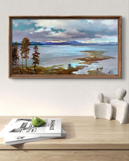 Framed oil painting The river washes the mountains by Yuriy Suprunchuk