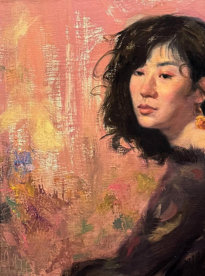 Soft-focus oil painting portrait of a woman by Shirley Annam Butt