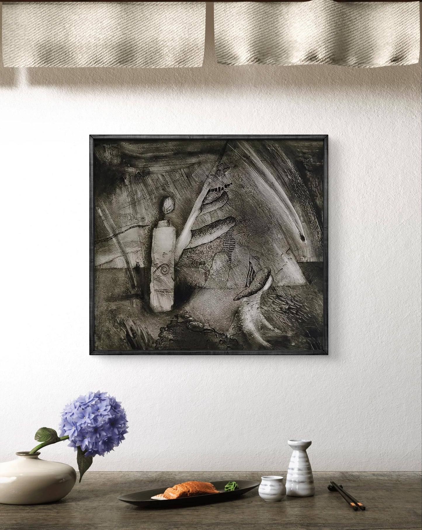 Black-framed etching painting Canon Unknown artist charcoal graphite abstract