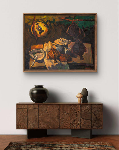 Oil painting Evening Still Life by Oleksandr Andreev, framed abstract teapot scene