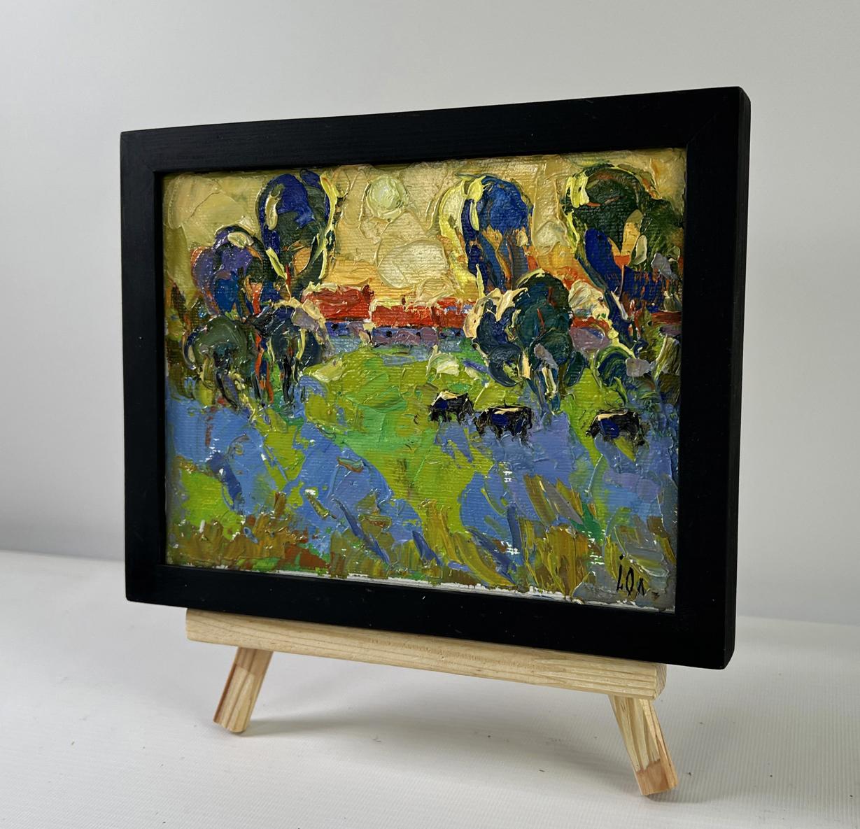 Oil painting Gold on the Horizon by Oleksiy Ivanyuk in black frame