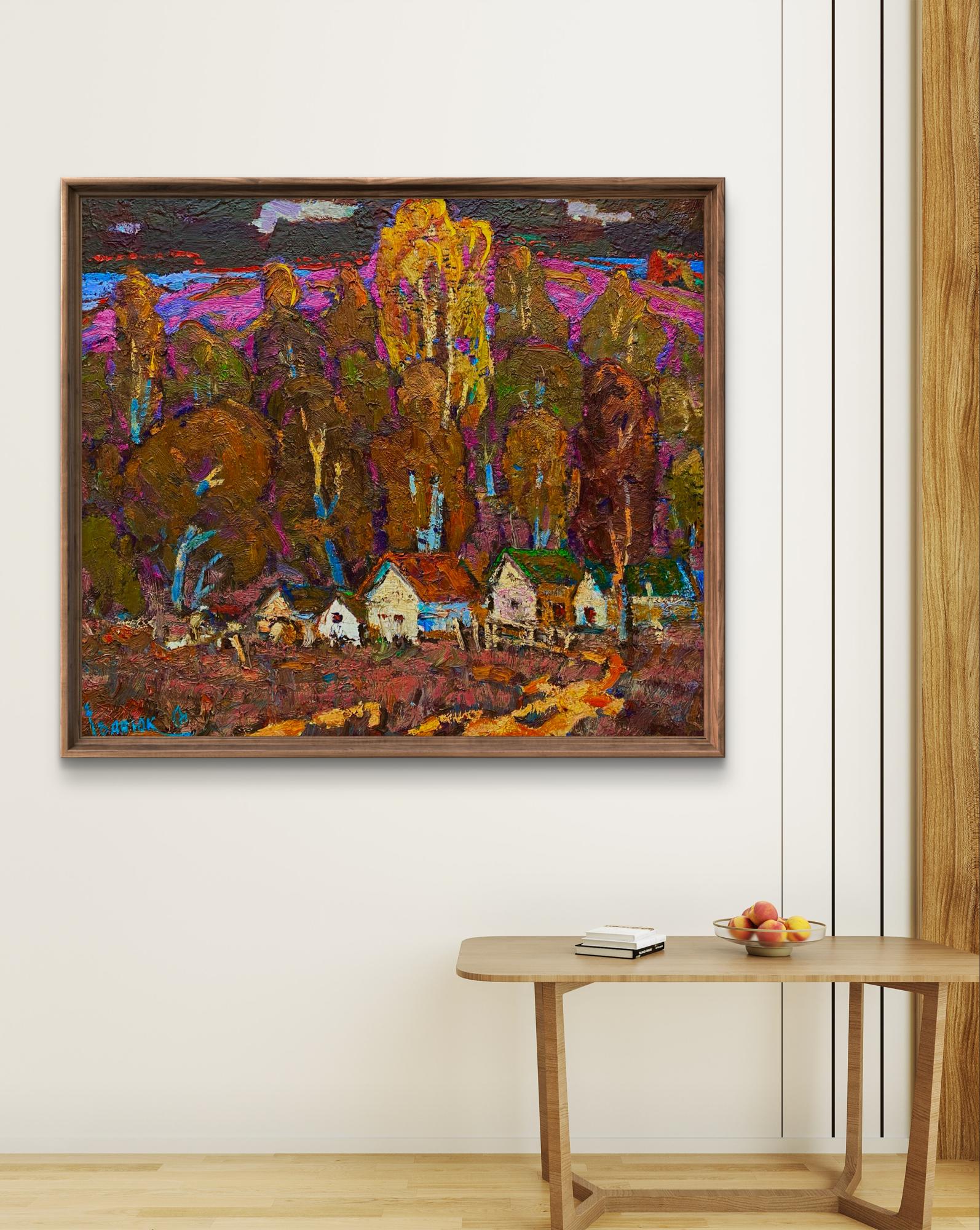 Oil painting Evening gold of the forest by Oleksiy Ivanyuk in wooden frame