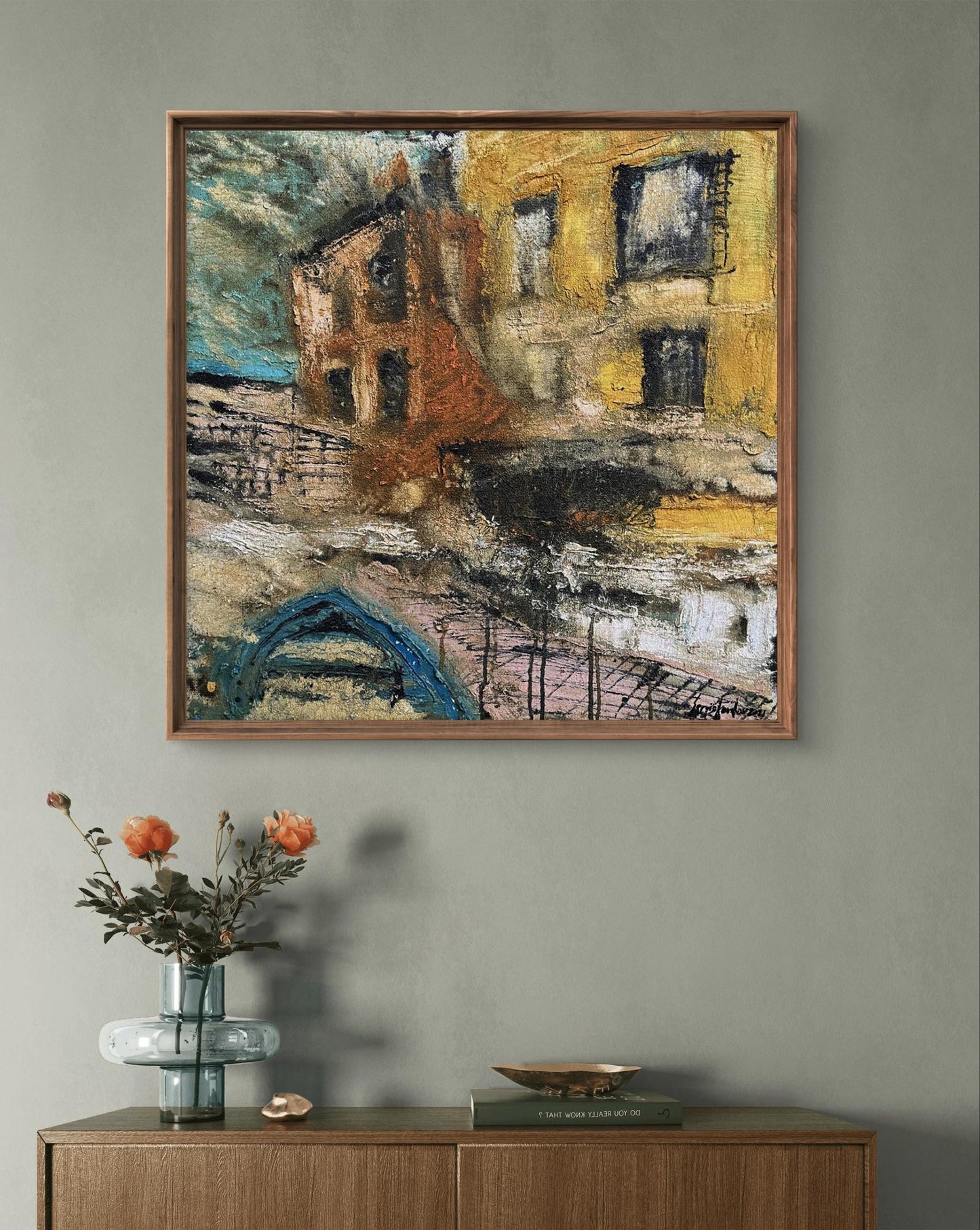 Oil painting Contrary to Serhiy Kovalev abstract square frame earthy tones
