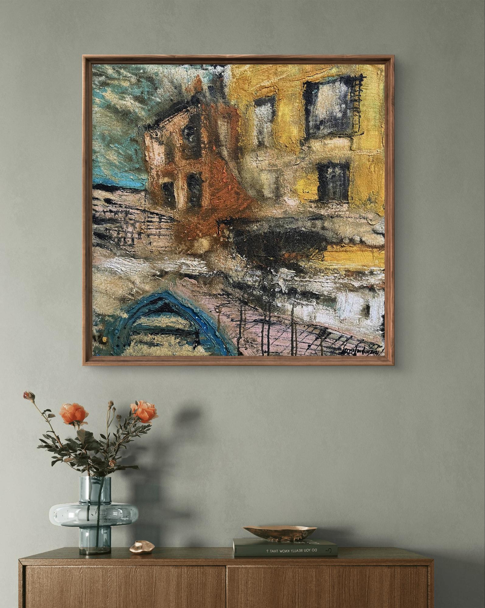 Oil painting Contrary to Serhiy Kovalev abstract square frame earthy tones