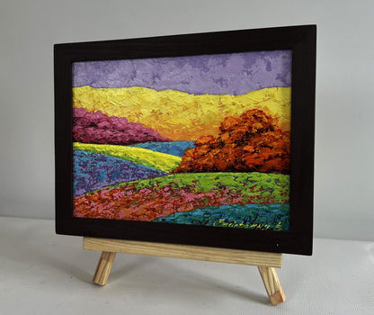 Oil painting Work in the autumn field V. Zadorozhnya in black frame