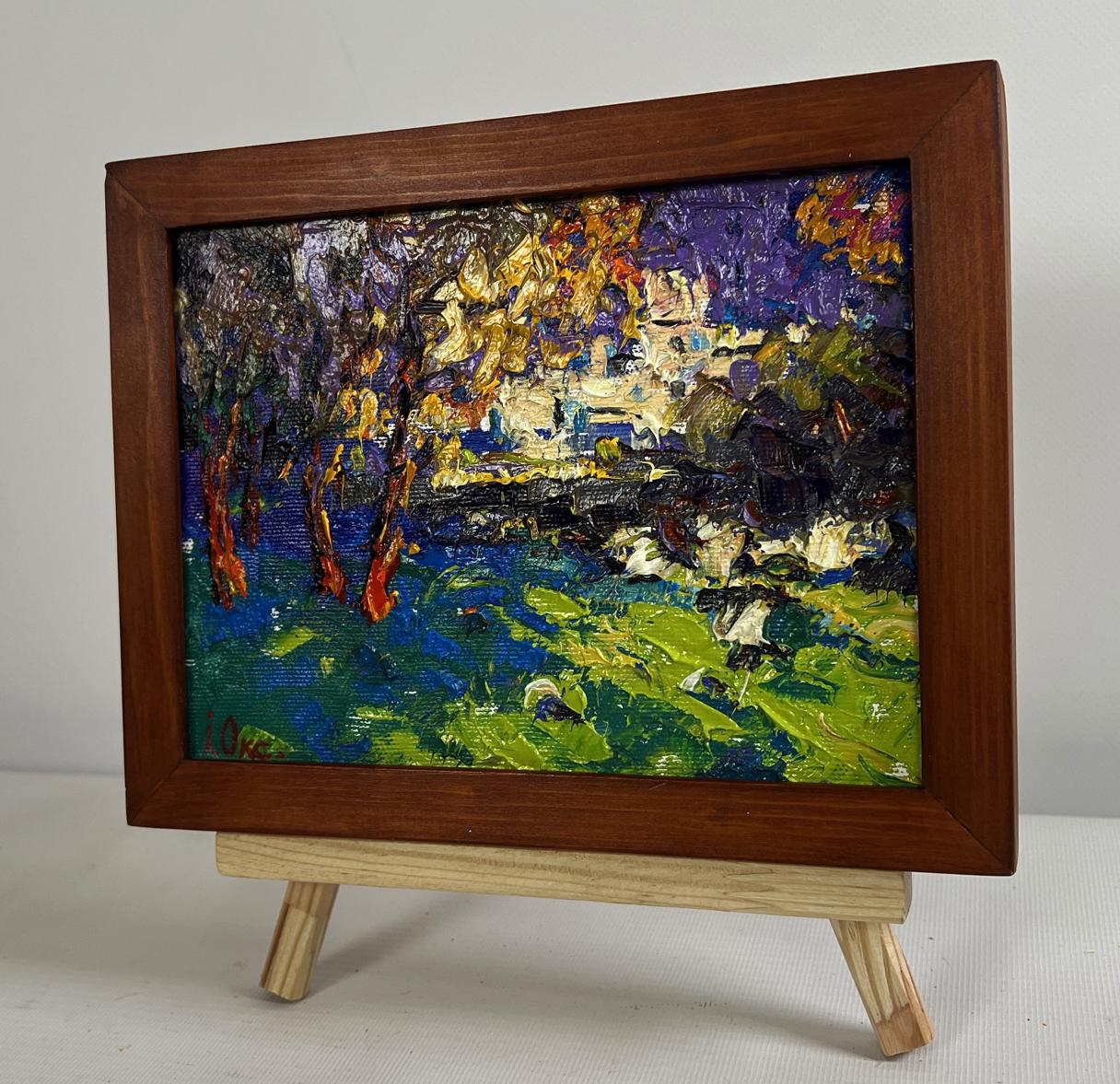 Oil painting City autumn park by Oksana Ivanyuk in brown frame