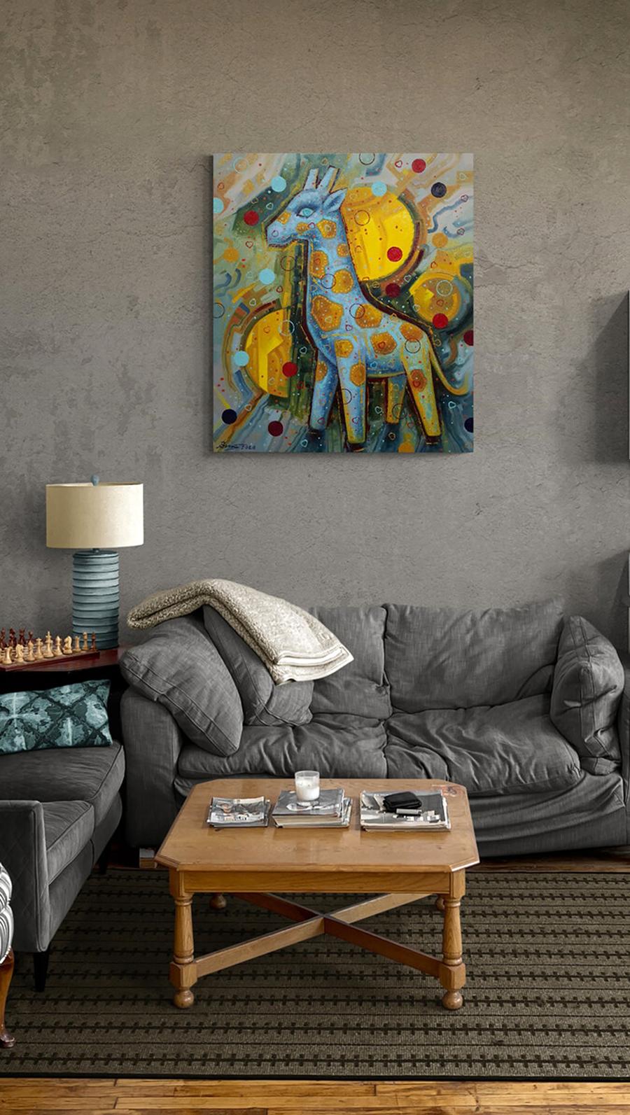 Oil painting The giraffe is walking Sergey Voichenko