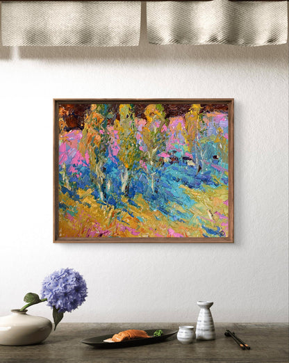 Oil painting Near young poplars by Oleksiy Ivanyuk in wooden frame