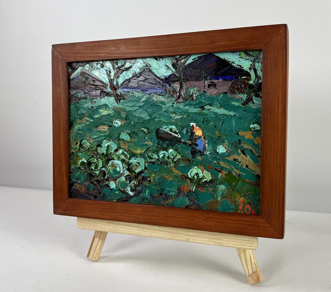 Oleksiy Ivanyuk oil painting of rustic farmer in vibrant green field