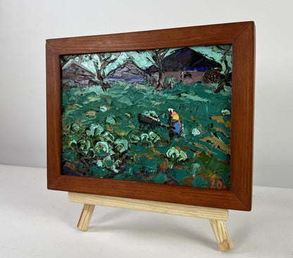 Oleksiy Ivanyuk oil painting of rustic farmer in vibrant green field