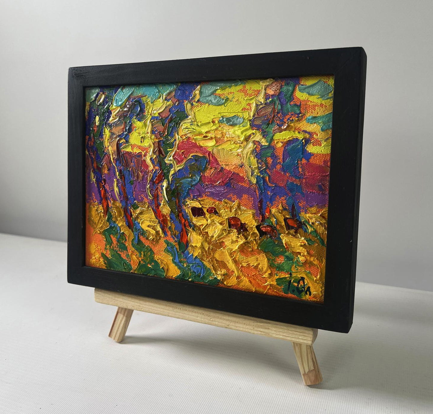 Oil painting Silence settles on the field and sky by Oleksiy Ivanyuk in black frame