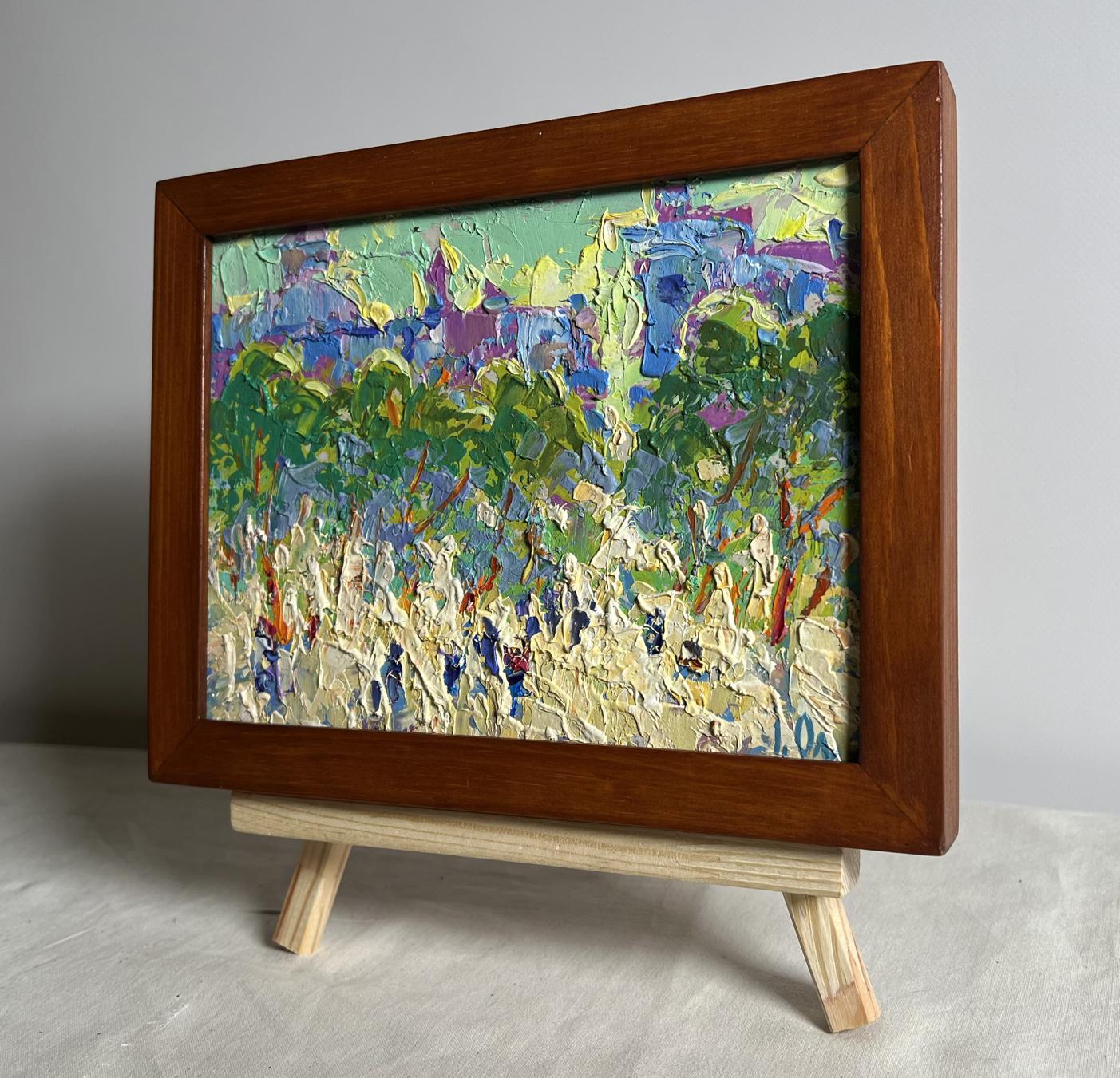 Oil painting Morning city life by Oleksiy Ivanyuk in wooden frame