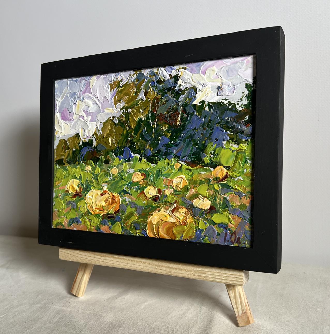 Vibrant impressionist oil painting of yellow roses by Oleksiy Ivanyuk, framed