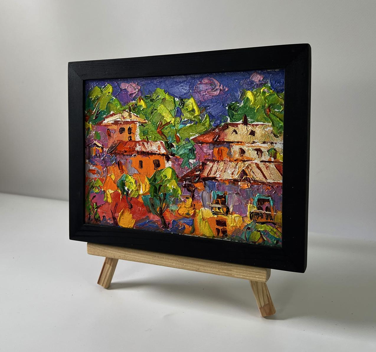 Vibrant Oleksiy Ivanyuk oil painting Summer village at night in black frame