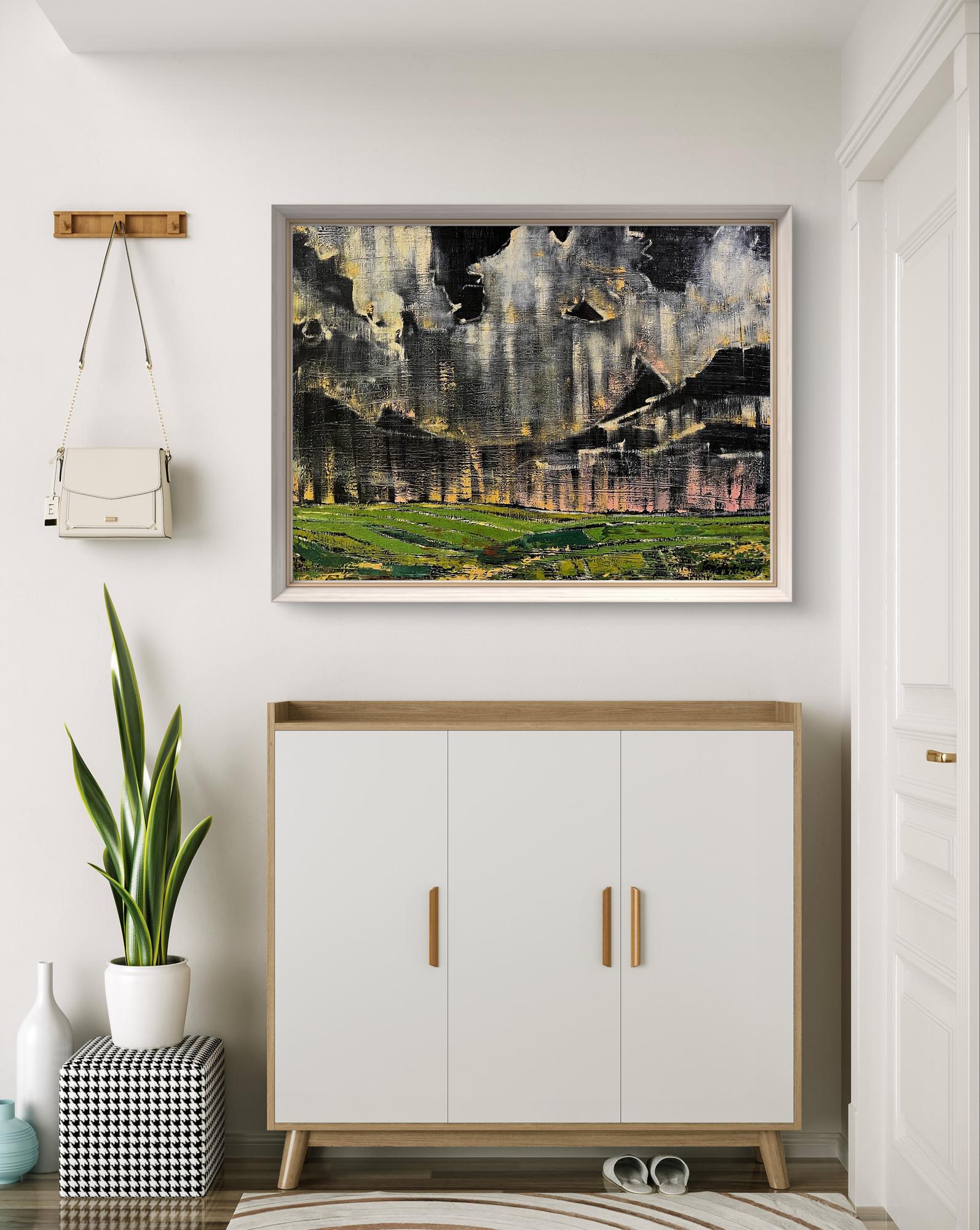 Modern white wood-framed shoe cabinet with gold handles by Serhiy Kovalev