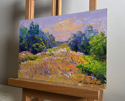 Vibrant oil painting of summer flower meadow by Boris Serdyuk