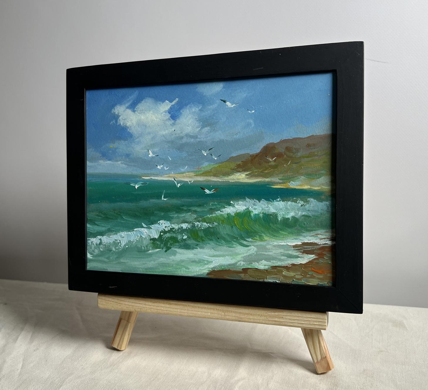 Framed oil painting Sea Freshness by Yuriy Suprunchuk, turquoise coastal waves