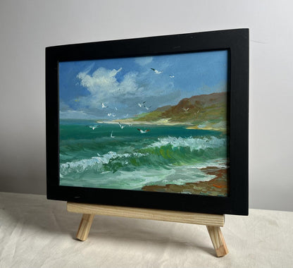 Framed oil painting Sea Freshness by Yuriy Suprunchuk, turquoise coastal waves