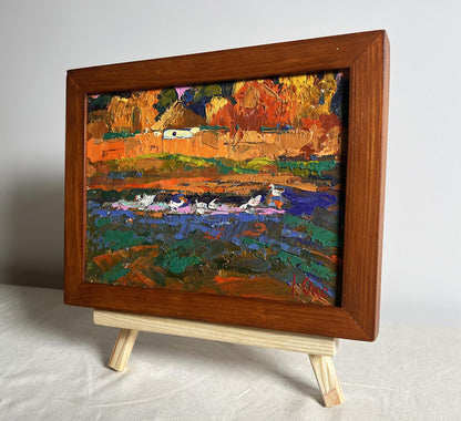 Oil painting Evening by the lake by Oksana Ivanyuk in wooden frame