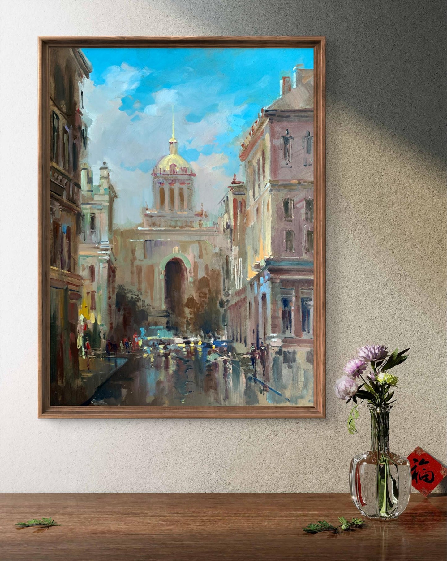 Oil painting of City Hall by Yuriy Suprunchuk in wooden frame