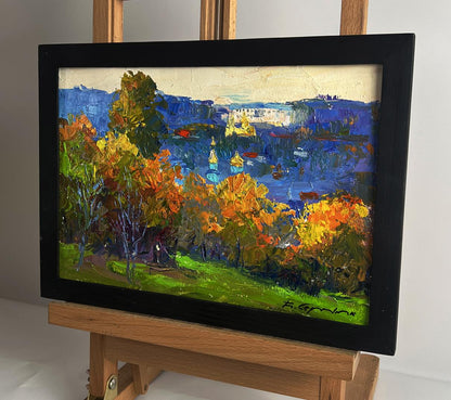 Oil painting View from the autumn forest by Boris Serdyuk in black frame