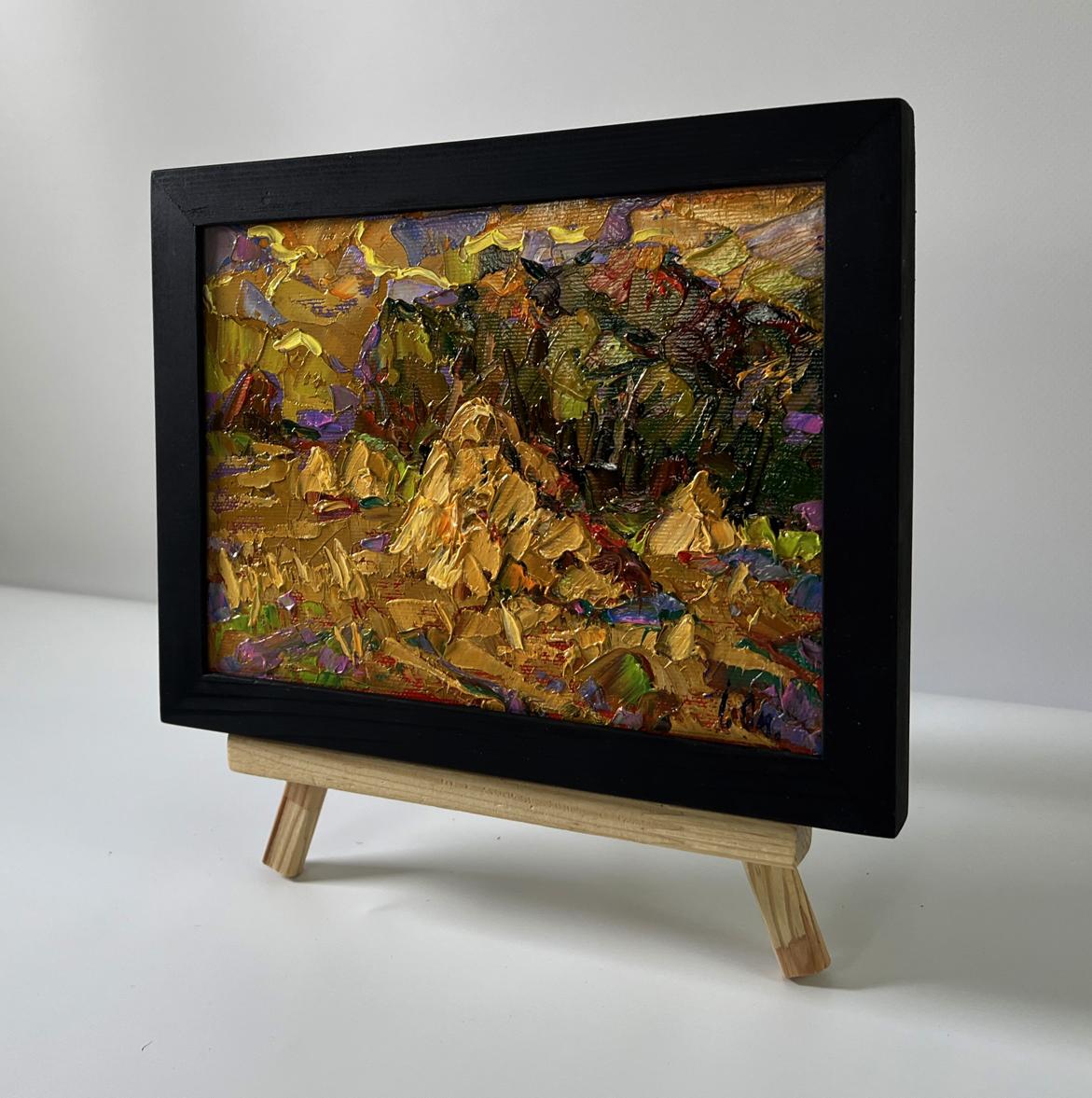 Oil painting Warm evening in the field by Oksana Ivanyuk in black frame