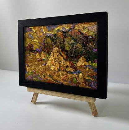 Oil painting Warm evening in the field by Oksana Ivanyuk in black frame