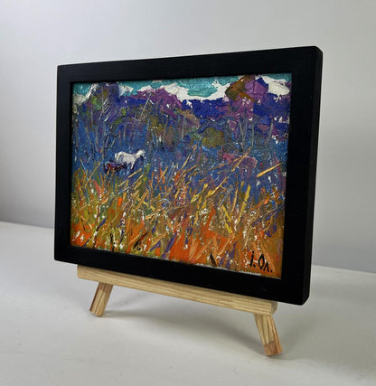 Oil painting Fresh air and birds singing in the meadow by Oleksiy Ivanyuk in black frame