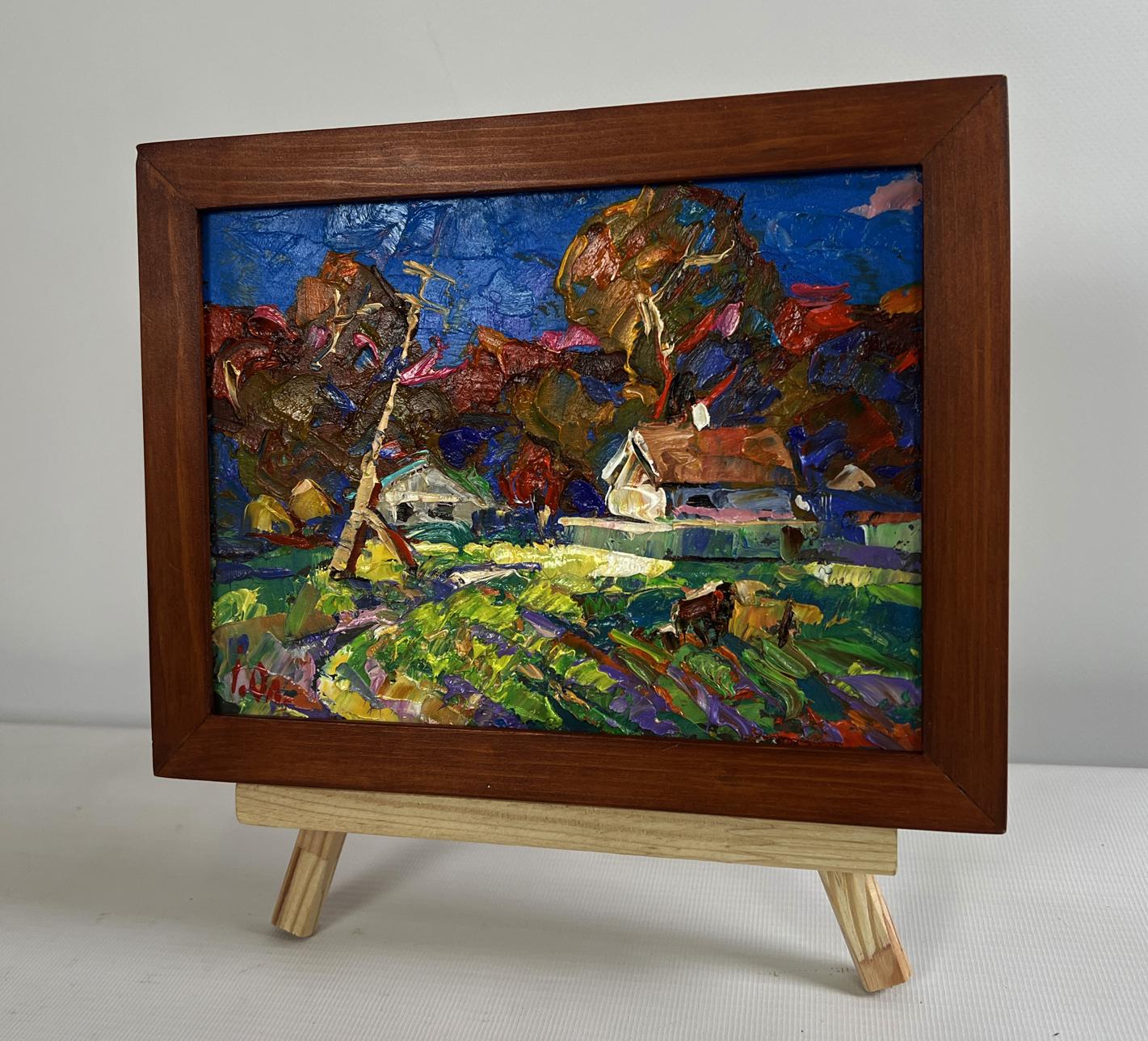 Oil painting Autumn has come to the village by Oleksiy Ivanyuk in wooden frame