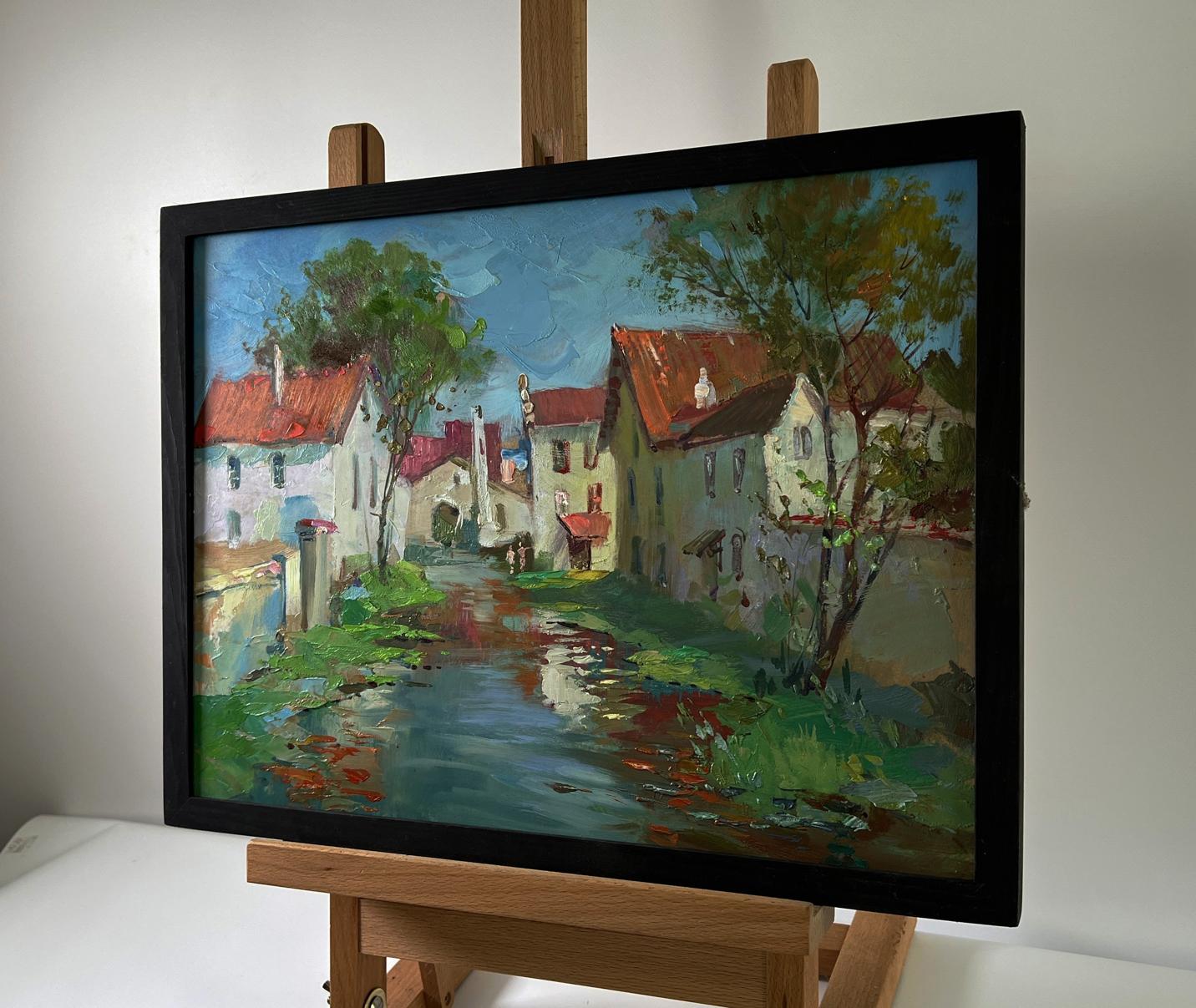 Oil painting Village stream by Yuriy Suprunchuk in black frame