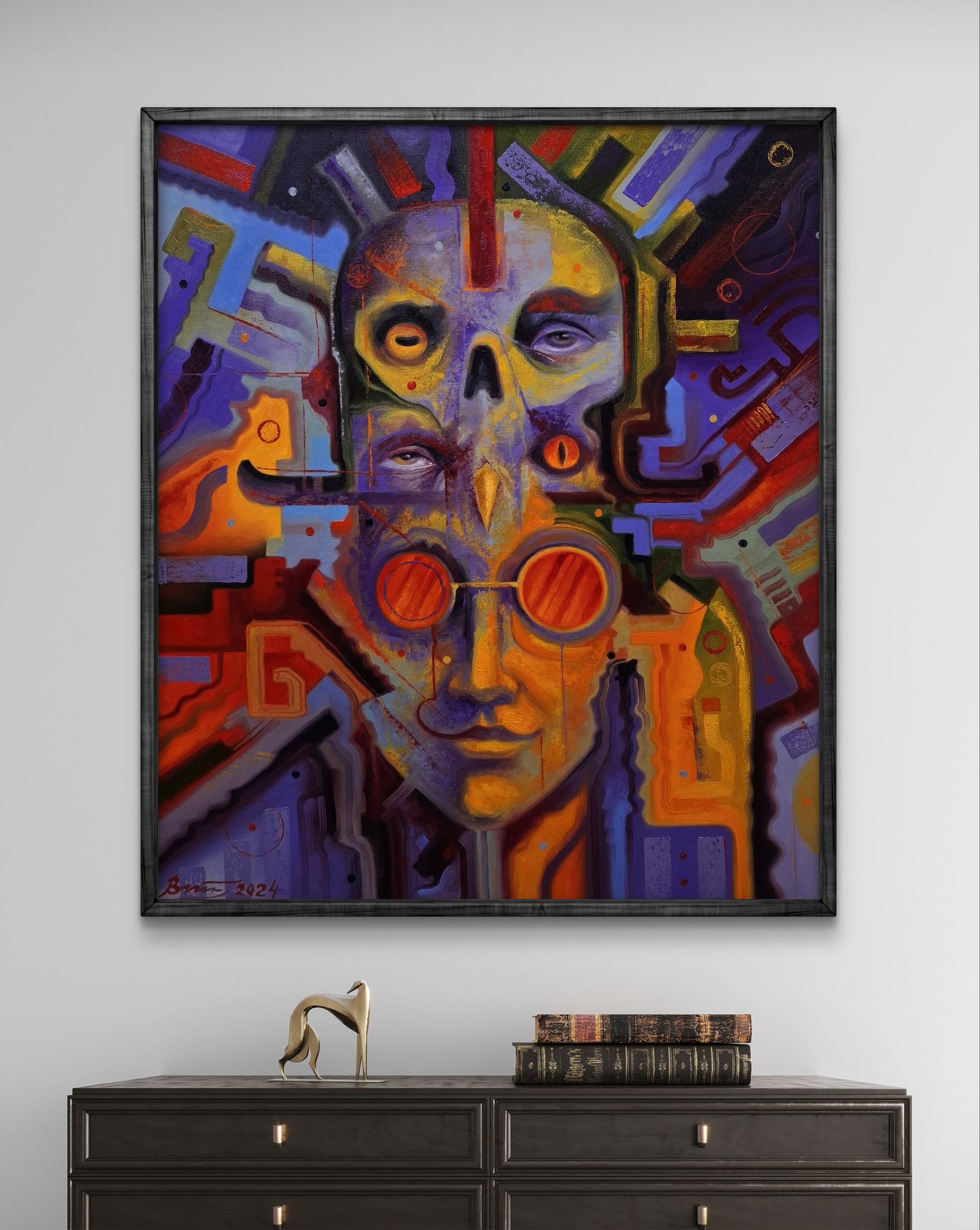 Oil painting Periscope of Consciousness by Sergiy Voichenko, vibrant abstract face