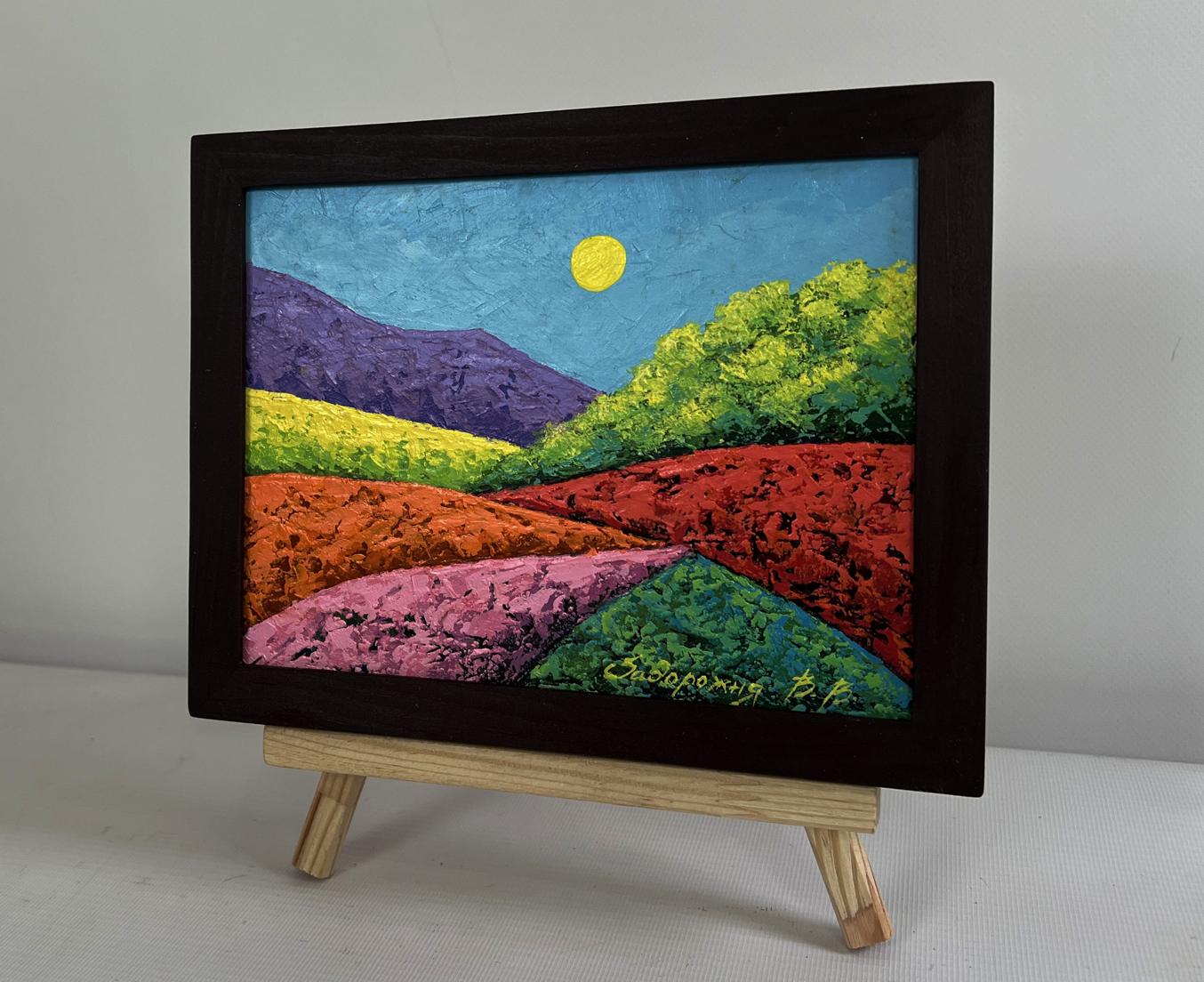 Oil painting Warm wind among the meadows by V. Zadorozhnya in black frame