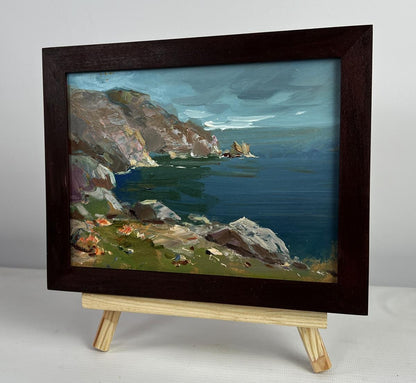 Dark wooden-framed oil painting Sea Breeze on the Shore by Yuriy Suprunchuk