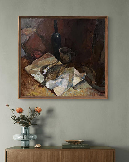 Oil painting Still life with fish by Oleksandr Andreev in frame