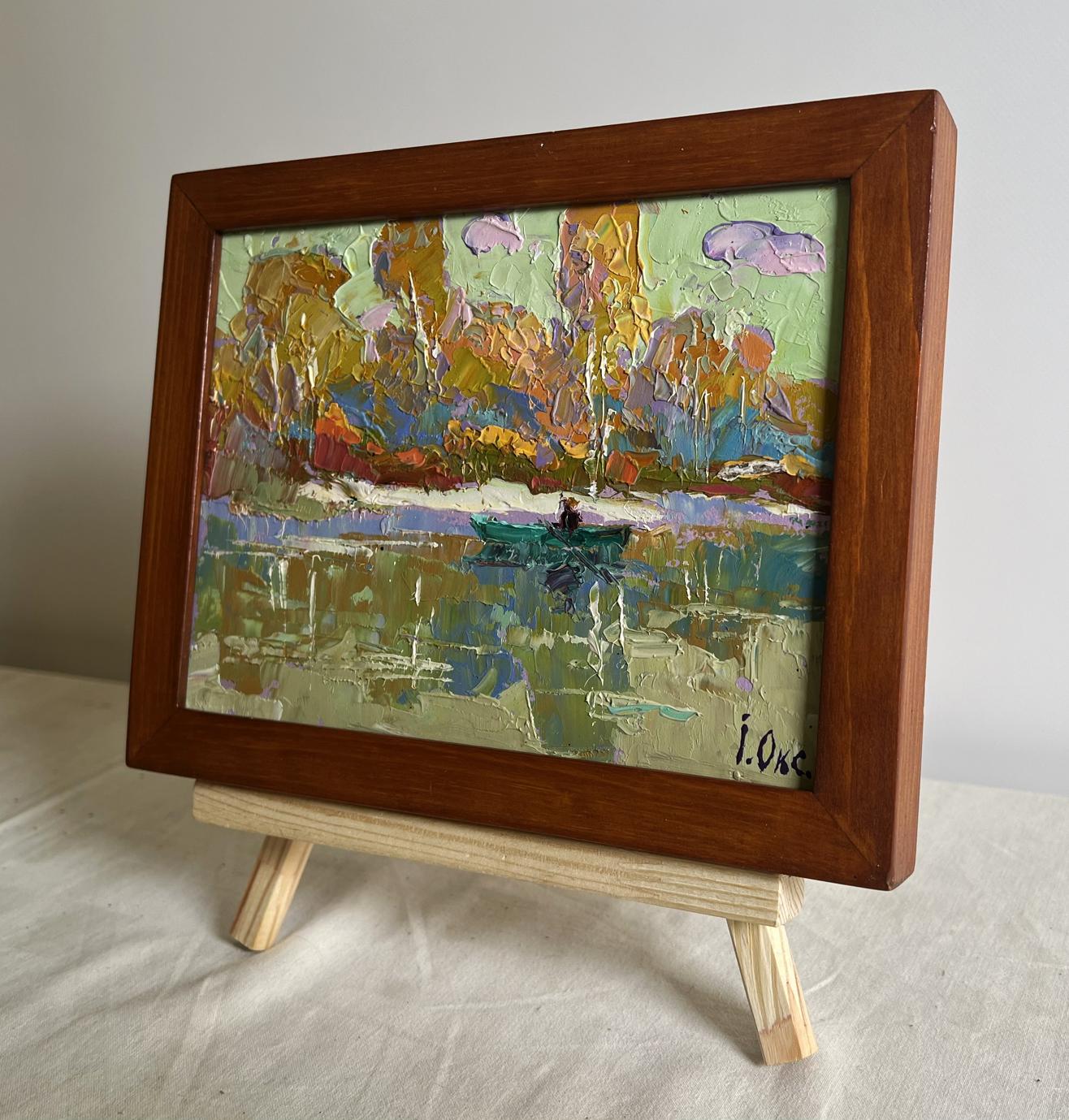 Oil painting Early autumn has arrived by Oksana Ivanyuk lakeside scene