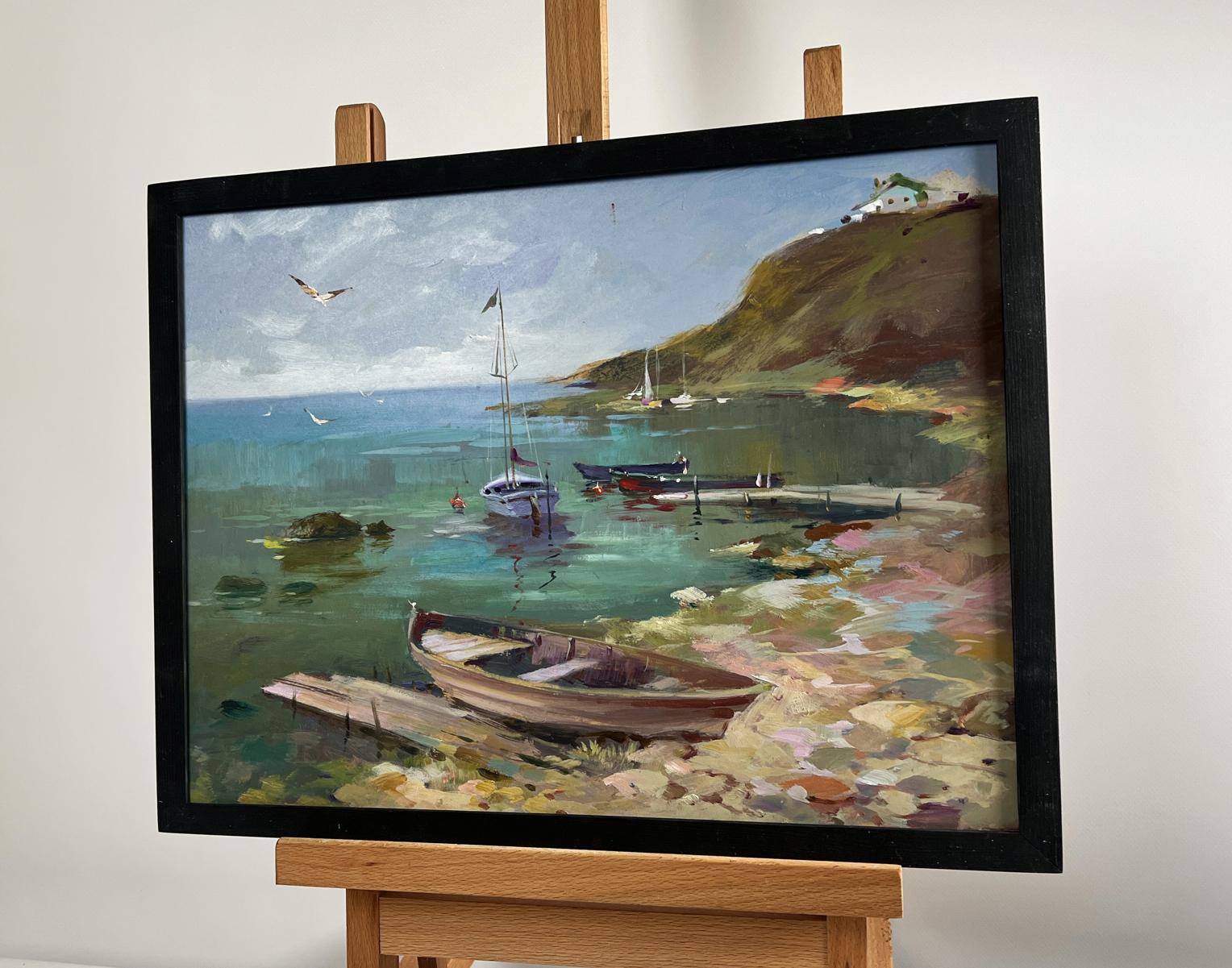 Framed oil painting Harbor at the foot of the hills by Yuriy Suprunchuk