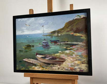 Framed oil painting Harbor at the foot of the hills by Yuriy Suprunchuk