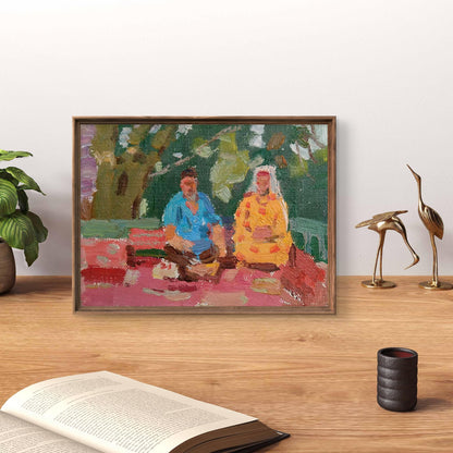 Oil painting Tea party by Yury Konovalov in wooden frame