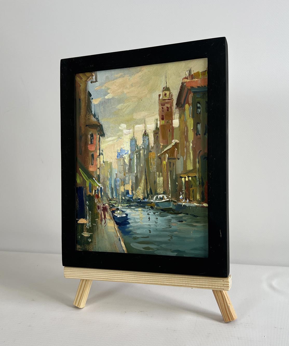 Oil painting Reflection of Venice by Yuriy Suprunchuk on wooden easel