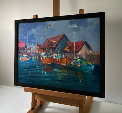 Oil painting City on the water by Yuriy Suprunchuk in black frame