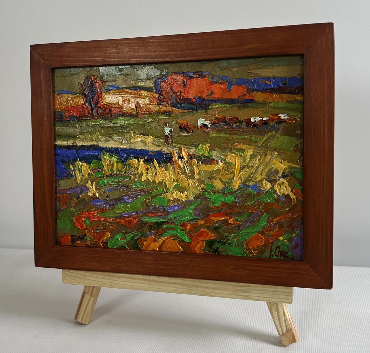 Oil painting In the autumn meadows by Oksana Ivanyuk in wooden frame