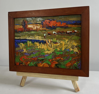 Oil painting In the autumn meadows by Oksana Ivanyuk in wooden frame