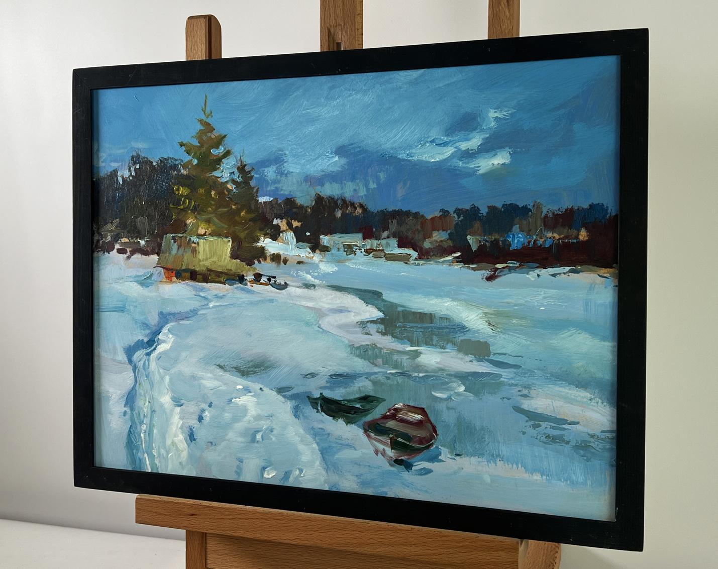 Framed Frozen Winter River oil painting by Yuriy Suprunchuk